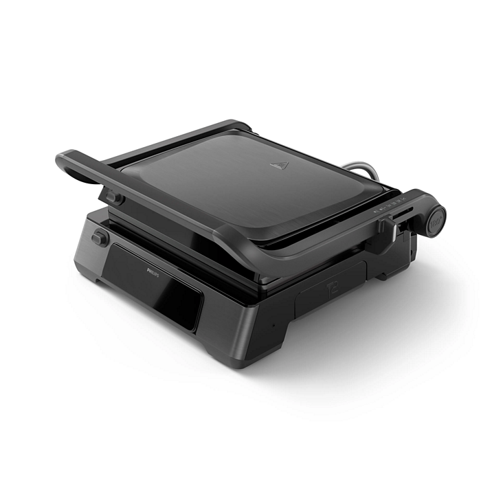 Philips 7000-serien HD6307 kontaktgrill i svart med uppfällt lock och droppskål