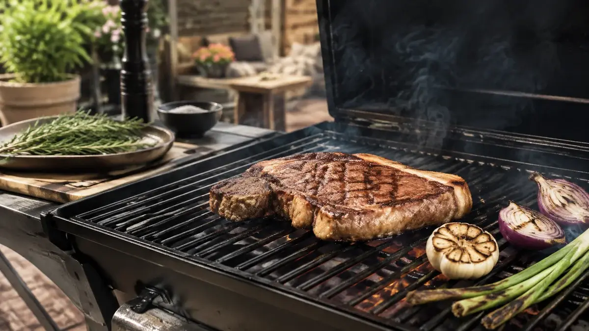 Entrecôte med grillränder och stekyta på ett grillgaller