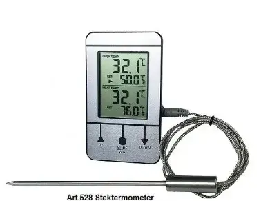 Digital ugns- och stektermometer med display och kabelansluten rostfri sond