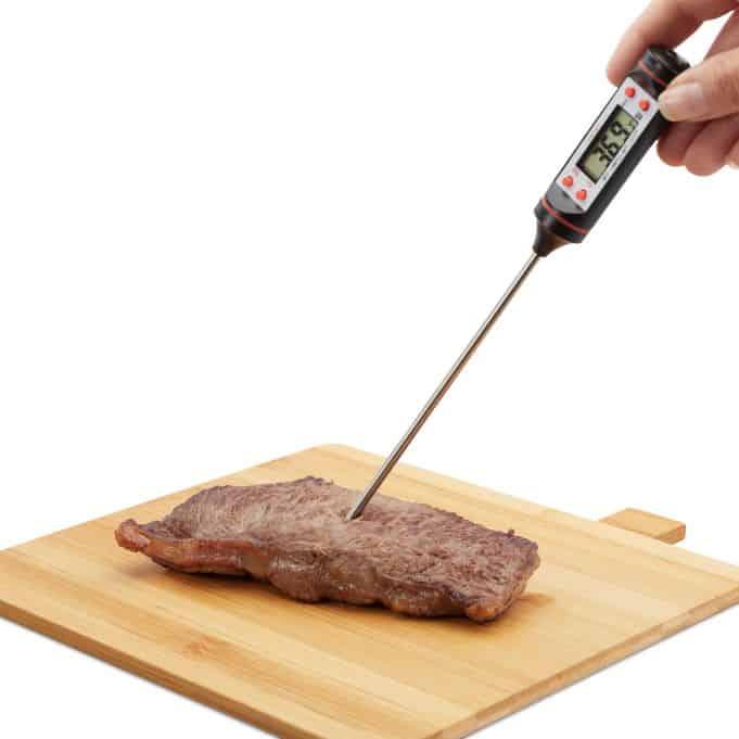 Digital stektermometer med lång sensor i rostfritt stål och LCD-display